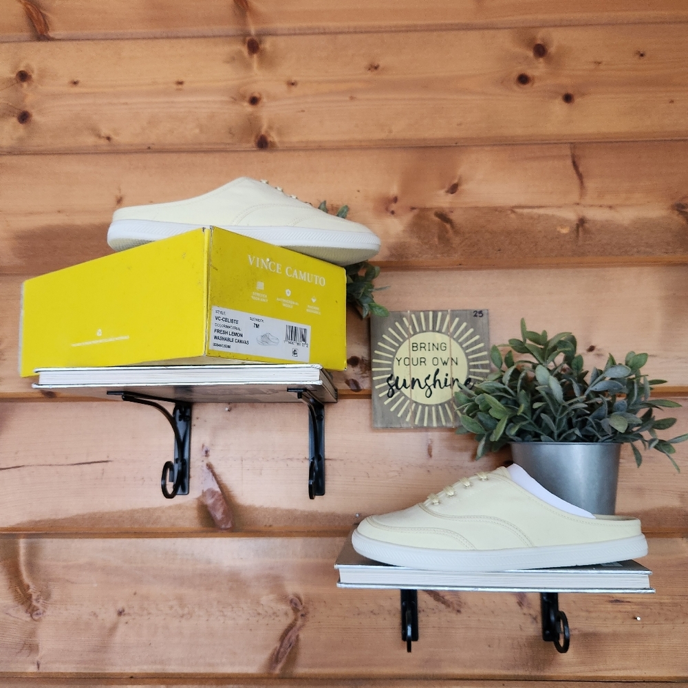 Vince Camuto NIB‎ Celiste Fresh Lemon Canvas Sneaker Slip On Mule Washable Sz 7M